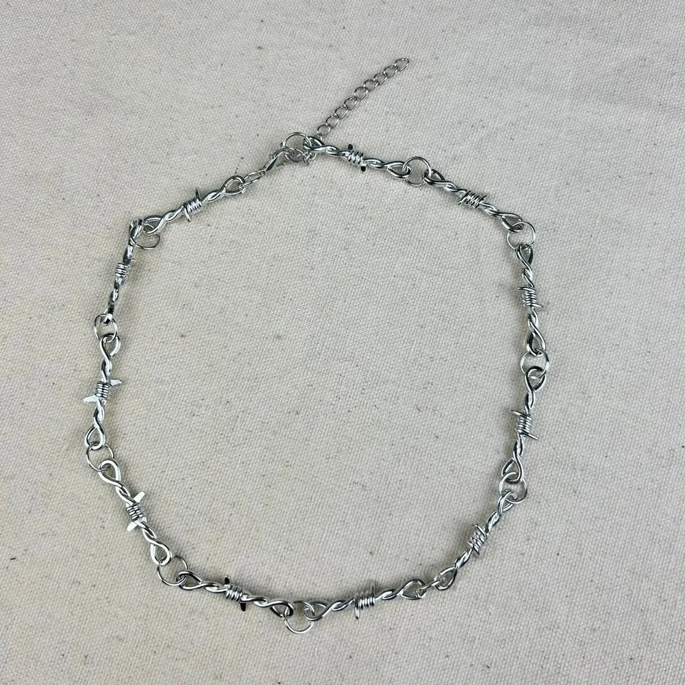Vintage Y2K silver barbed wire opium cyber punk style necklace barb wire